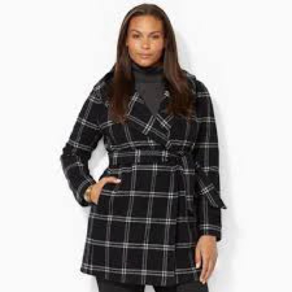 Ralph Lauren Windowpane Plaid Wool Wrap Coat sz 10 - Picture 9 of 10